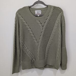 Snails Cinnamon Boho Textured Knit Sweater Olive Green Cable Mesh Ribbed Size S